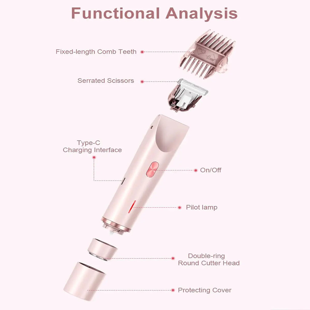 Electric Bikini Trimmer for Women, 2-In-1 Body and Facial Epilator Trimming Rechargeable Waterproof Wet & Dry Shaver with Dual Heads, Portable Painless Hair Removal for Body Face Underarms Legs, Summer Gift