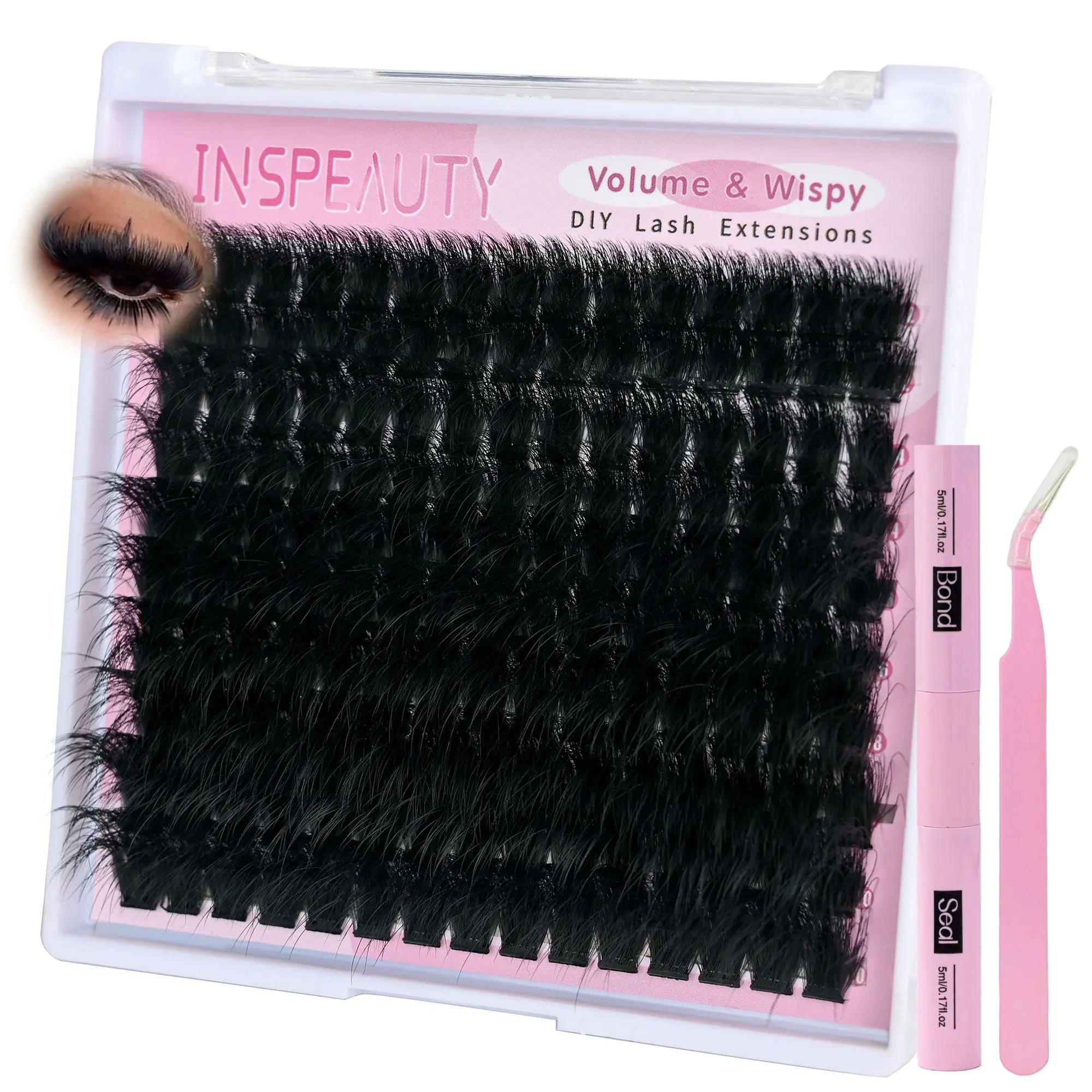 Lash Clusters Kit 200D Thick Lash Clusters Eyelash Extension Kit 12-20Mm Individual Lashes Kit with Lash Bond and Seal, Lash Tweezers for DIY Lashes Extension by INSPEAUTY