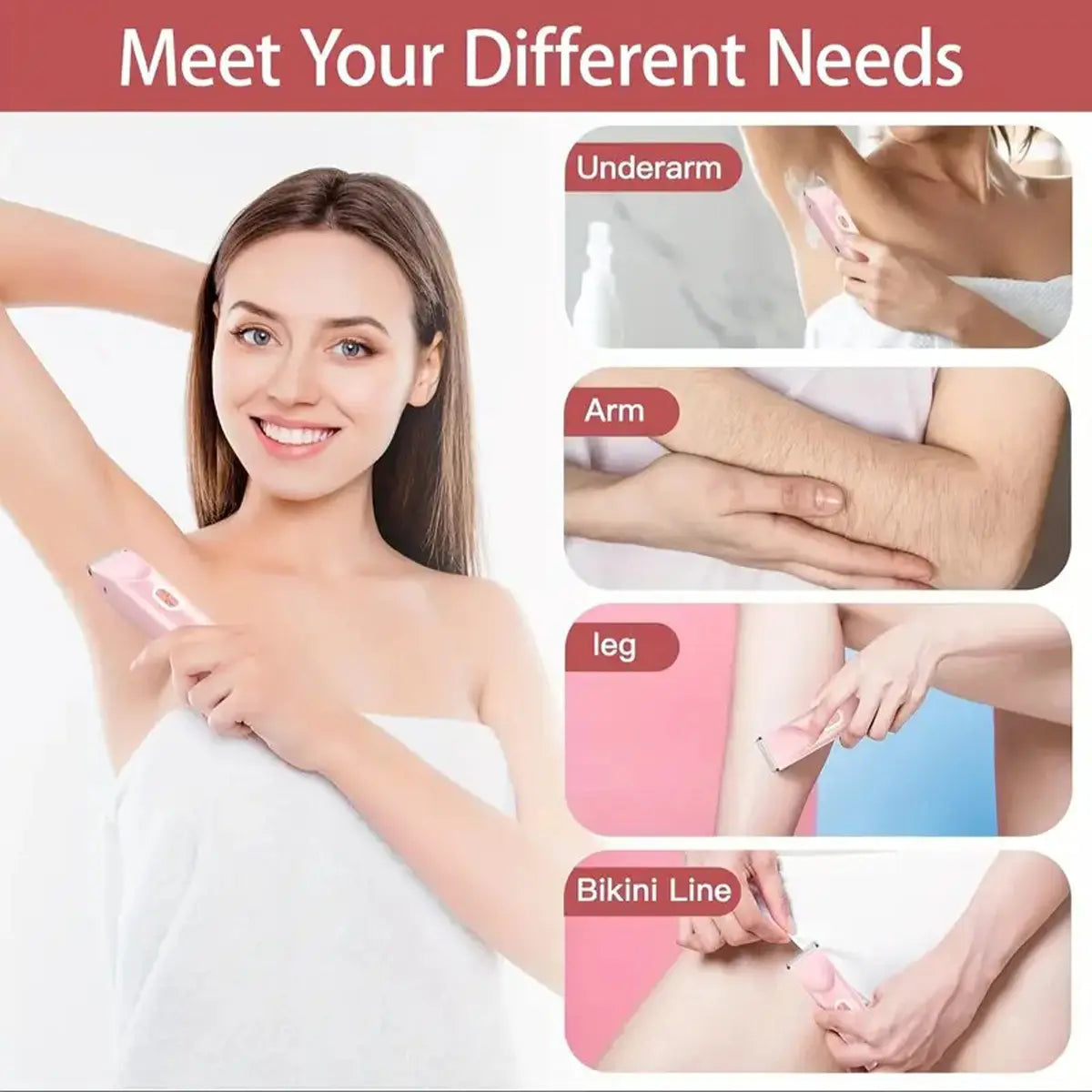 Electric Bikini Trimmer for Women, 2-In-1 Body and Facial Epilator Trimming Rechargeable Waterproof Wet & Dry Shaver with Dual Heads, Portable Painless Hair Removal for Body Face Underarms Legs, Summer Gift