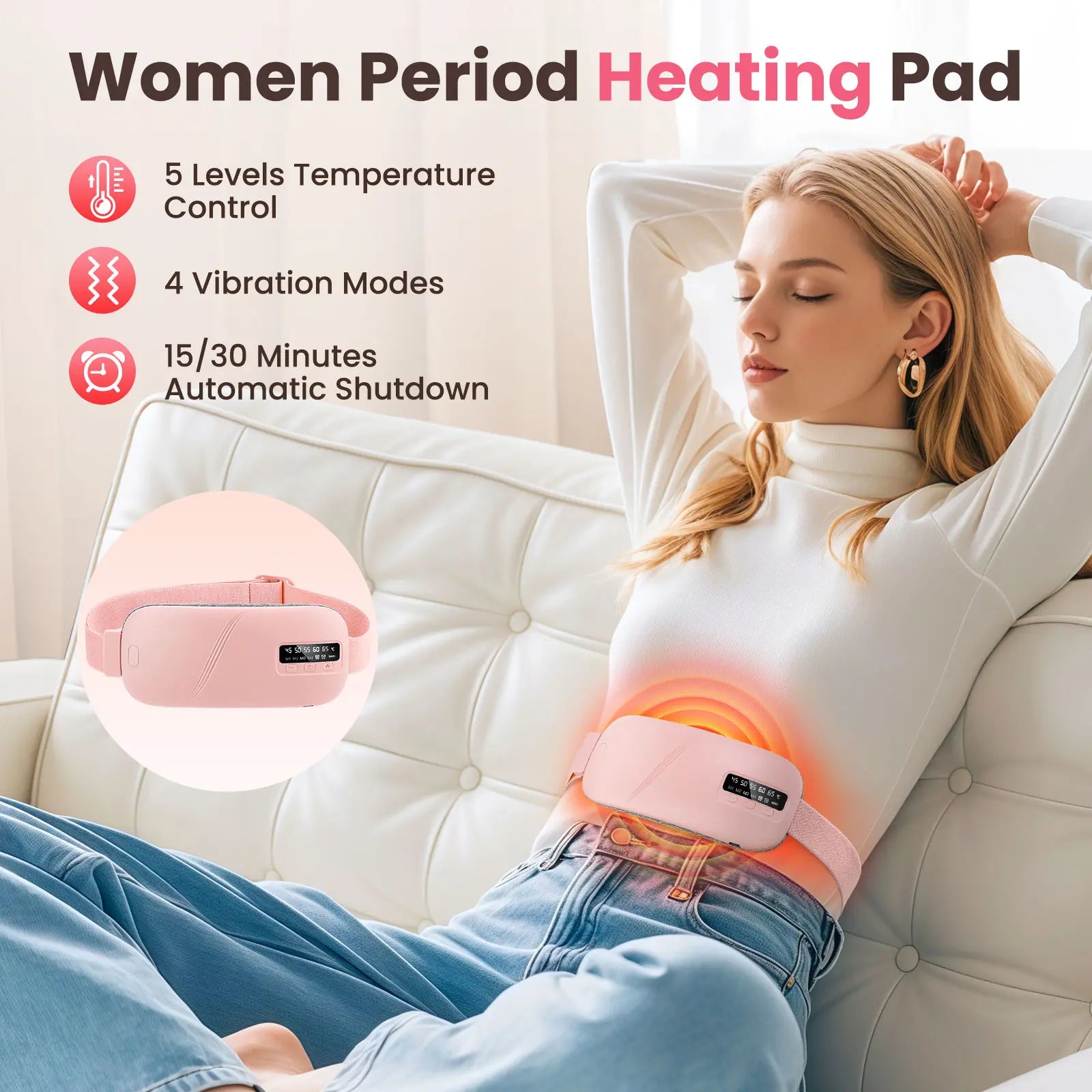 Menstrual Heating Pad Smart Uterus Warmer Belt, Cordless Heating Pad, Electric Waist Belt, Waist-Vibrating Abdominal Massager Vibration Massage Warm Palace Lumbar Body Care Machine Pad and Vibrating Massager Heat Rechargable Cramps Shurt